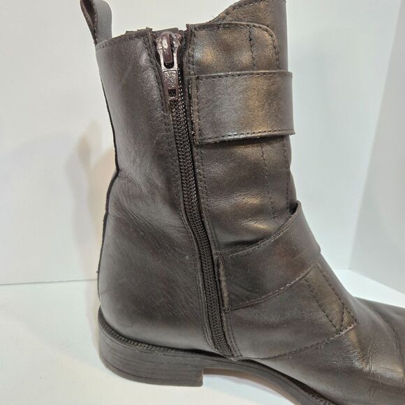 Emanuele Crasto Womens 38/7.5 Moto Boots Double Buckle Dark Brown Leather Italy - Picture 3 of 10